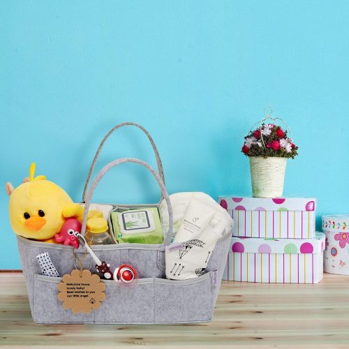  [아마존베스트]TEEHOME Baby Diaper Caddy Organizer - Shower Registry Gift Basket with Pacifier Clips, Bibs for Newborn - Caddy Nursery with Waterproof Liner Easy to Clean Perfect for Changing Table and C