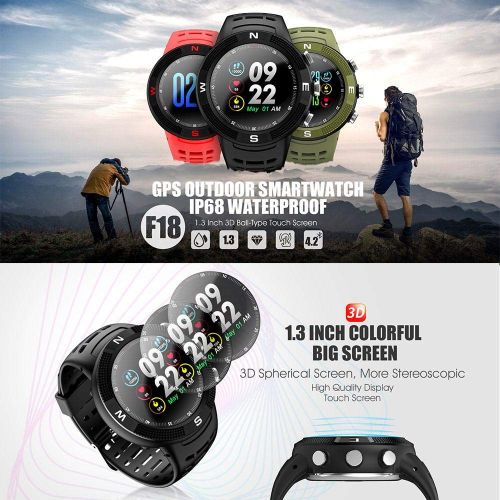  TEEPAO Teepao F18 Smart Watch IP68 Waterproof GPS Smart Watch Wrist Sports Fitness Tracker [ Pedometer,Heart Rate & Sleep Monitor, Sedentary & Drinking Reminder ] 3D Touch Screen for Men