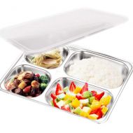 TEERFU Large 304 Stainless Steel Bento Lunch Box,4 Compartment Food Storage Containers with Lids,Divided Portion Control Container Plates-Microwave, Dishwasher Safe, Free Cutlery