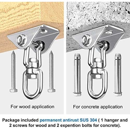  GESPERT Deckenhaken Hangesessel Edelstahl 180° Schaukel Haken fuer Hangesessel,Betonholz,Hangematte Befestigung,Veranda Sitz,Stuhl,Schaukel,Yoga,Boxsack und mehr,450KG Schwerlast Be