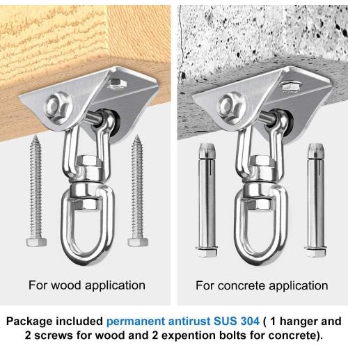  GESPERT Deckenhaken Hangesessel Edelstahl 180° Schaukel Haken fuer Hangesessel,Betonholz,Hangematte Befestigung,Veranda Sitz,Stuhl,Schaukel,Yoga,Boxsack und mehr,450KG Schwerlast Be