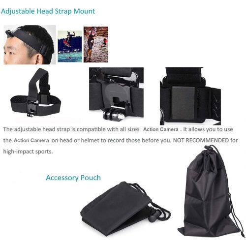  TEKCAM Action Camera Head Strap Chest Harness Belt Mount with Carrying Pouch Compatible with Gopro Hero 9/8 7 6/AKASO EK7000 Brave 4 V50/Crosstour/Campark/Vemont/Dragon Touch Actio