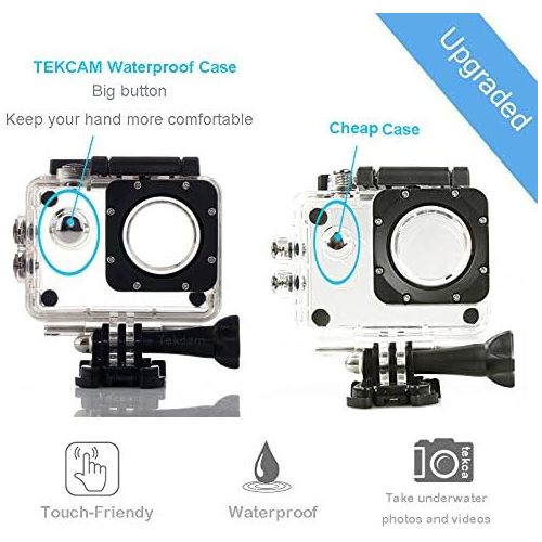  [아마존베스트]TEKCAM Action Camera Waterproof Case Underwater Protective Housing Case Compatible with AKASO EK7000 EK5000/ DBPOWER EX5000/ WiMiUS Q1Q2/ EKEN H9R/ Campark X15 V30 Sports Camera