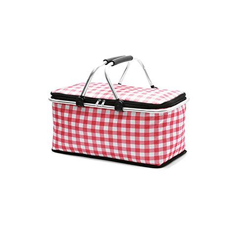  TEKEFT Insulation Picnic Basket 29L Leakproof Collapsible Portable refrigerated Basket, Aluminum Handle, Barbecue Meat Drink Cooling Bag Suitable for Travel, Shopping, Camping (Red