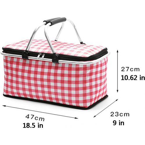  TEKEFT Insulation Picnic Basket 29L Leakproof Collapsible Portable refrigerated Basket, Aluminum Handle, Barbecue Meat Drink Cooling Bag Suitable for Travel, Shopping, Camping (Red