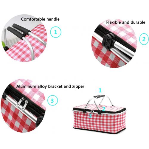  TEKEFT Insulation Picnic Basket 29L Leakproof Collapsible Portable refrigerated Basket, Aluminum Handle, Barbecue Meat Drink Cooling Bag Suitable for Travel, Shopping, Camping (Red