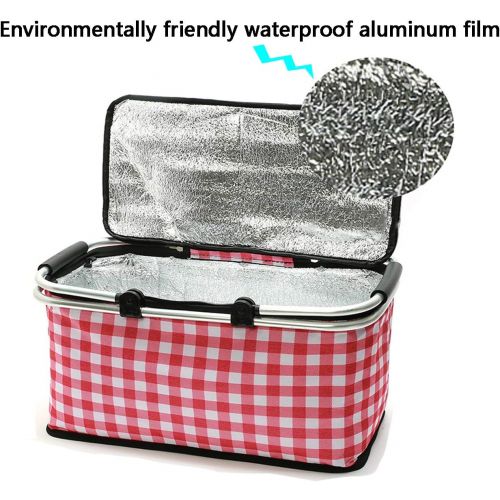  TEKEFT Insulation Picnic Basket 29L Leakproof Collapsible Portable refrigerated Basket, Aluminum Handle, Barbecue Meat Drink Cooling Bag Suitable for Travel, Shopping, Camping (Red