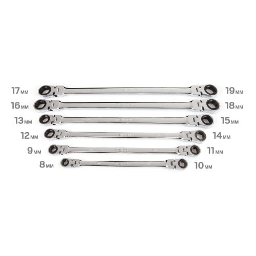  TEKTON Extra Long Flex-Head Ratcheting Box End Wrench Set with Store and Go Keeper, Metric, 8 mm - 19 mm, 6-Piece | WRN77164