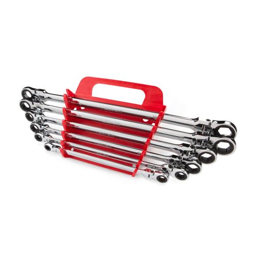  TEKTON Extra Long Flex-Head Ratcheting Box End Wrench Set with Store and Go Keeper, Metric, 8 mm - 19 mm, 6-Piece | WRN77164