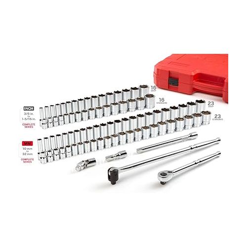  TEKTON 1/2 Inch Drive 6-Point Socket and Ratchet Set, 83-Piece (3/8 - 1-5/16 in., 10-32 mm) | SKT25302