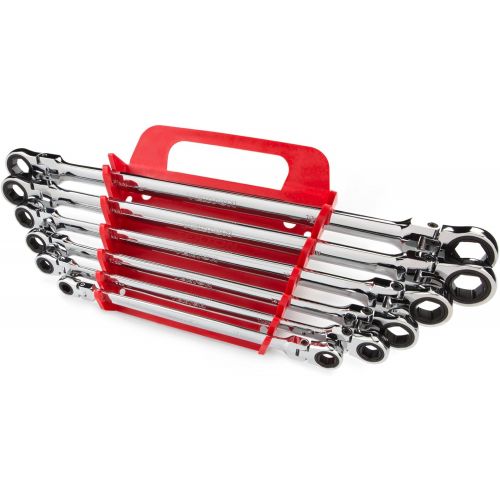  TEKTON WRN77164 Extra Long Flex-Head Ratcheting Box End Wrench Set with Store and Go Keeper, Metric, 8 mm - 19 mm, 6-Piece