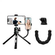 TELESIN Camera/Phone Tripod, Aluminum 360 Rotation with Phone Holder/Camera Adapter/Extension Arm for DSLR iPhone Samsung Canon Nikon Sony Go Pro Vlogging Live Streaming