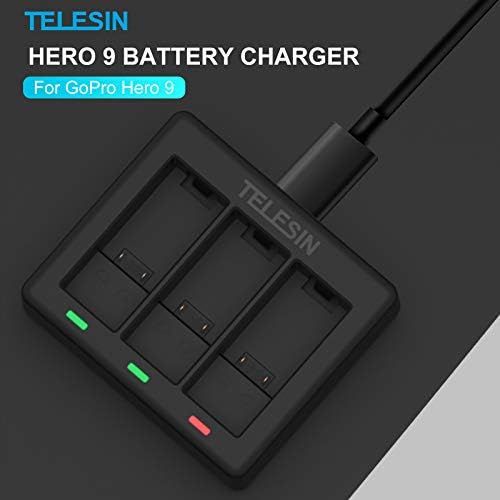 TELESIN 3-Channels USB Charger for GoPro Hero 9 Black with Type-C Charger Cord Fully Compatible with Go Pro 9 Original Batteries