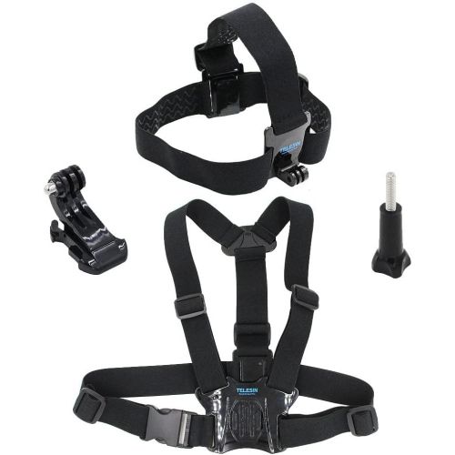  TELESIN Head Strap Belt Mount+ Chest Belt Strap Harness Mount+ Aluminum Thumbscrew+ J-Hook for Gopro Hero 6/5 Black,Hero 5 Session,Hero 4 Session, Hero 4 Hero3+ Hero3 Hero2 Sj4000,