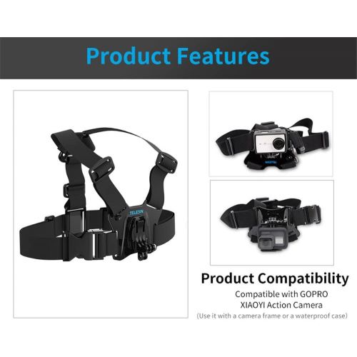  TELESIN Head Strap Belt Mount+ Chest Belt Strap Harness Mount+ Aluminum Thumbscrew+ J-Hook for Gopro Hero 6/5 Black,Hero 5 Session,Hero 4 Session, Hero 4 Hero3+ Hero3 Hero2 Sj4000,