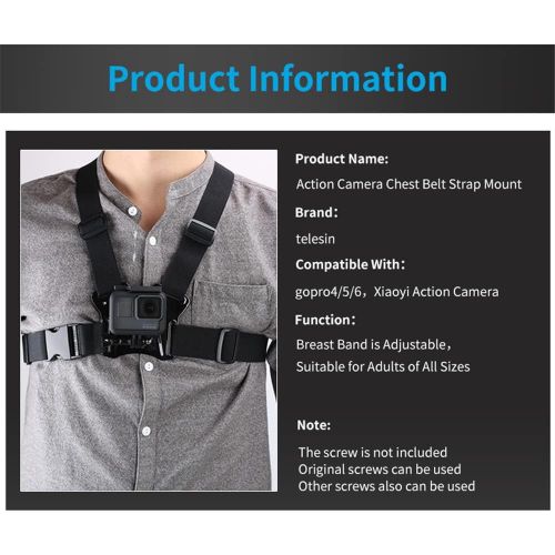  TELESIN Head Strap Belt Mount+ Chest Belt Strap Harness Mount+ Aluminum Thumbscrew+ J-Hook for Gopro Hero 6/5 Black,Hero 5 Session,Hero 4 Session, Hero 4 Hero3+ Hero3 Hero2 Sj4000,