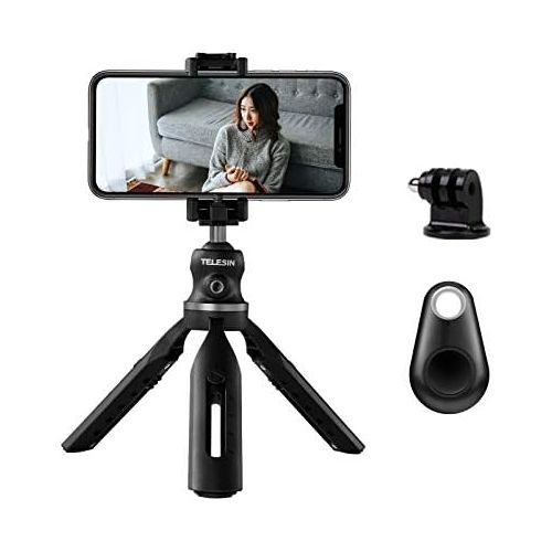  TELESIN Phone Tripod, Portable Camera Tripod with Wireless Bluetooth Remote/Phone Holder/Camera Adapter for iPhone Samsung Canon Nikon Sony GoPro Video Vlogging Live Streaming