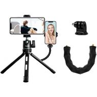 TELESIN Camera/Phone Tripod, Aluminum 360 Rotation with Phone Holder/Camera Adapter/Extension Arm for DSLR iPhone Samsung Canon Nikon Sony Go Pro Vlogging Live Streaming
