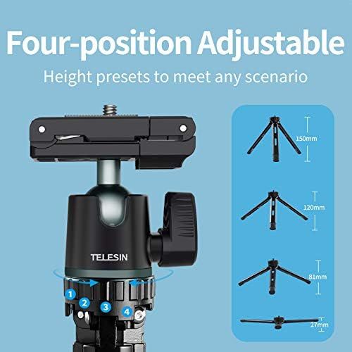  TELESIN Camera/Phone Tripod, Aluminum 360 Rotation with Phone Holder/Camera Adapter/Extension Arm for DSLR iPhone Samsung Canon Nikon Sony Go Pro Vlogging Live Streaming