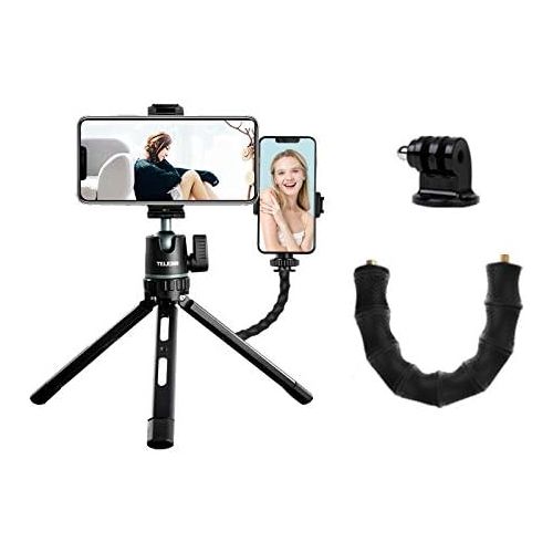  TELESIN Camera/Phone Tripod, Aluminum 360 Rotation with Phone Holder/Camera Adapter/Extension Arm for DSLR iPhone Samsung Canon Nikon Sony Go Pro Vlogging Live Streaming