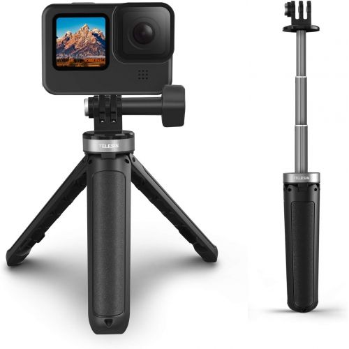  TELESIN Mini Desktop Extendable Selfie Stick Tripod for GoPro Max Hero 10 9 8 7 6 5 DJI Osmo Action Pocket Insta 360 One R One X2 Go 2, Compact Size Portable Adjustable Camera Trip