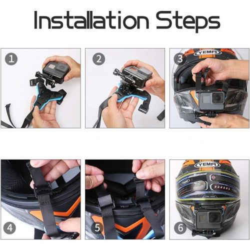  TELESIN Eyeon Motorcycle Helmet Strap Front Chin Mount + 360 Rotation Base Mount for GoPro Hero 2018/7/6/5/4/3/Session, SJCAM, AKASO, Campark, Apeman, Crosstour, Victure, Xiaomi YI Camera