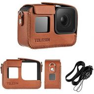 TELESIN PU Leather Case for GoPro Hero 8 Black Frame Cover Mini Protector Black Brown with Long Strap Accessories (for Hero8, Brown)