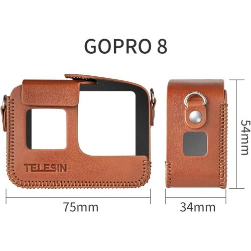  TELESIN PU Leather Case for GoPro Hero 8 Black Frame Cover Mini Protector Black Brown with Long Strap Accessories (for Hero8, Brown)