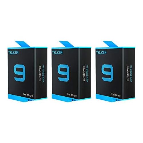  TELESIN Hero 10 Hero 9 Battery (3-Pack 1750mAh), Rechargeable Replacement Batteries for Original GoPro Hero9 Hero10 Camera Accessories