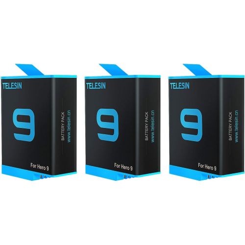  TELESIN Hero 10 Hero 9 Battery (3-Pack 1750mAh), Rechargeable Replacement Batteries for Original GoPro Hero9 Hero10 Camera Accessories