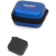 TELESIN Portable Compact PU Leather Small Mini Bag Pocket Carry Case for Gopro Hero,XiaoYi& Polaroid Action Cameras with Lens Cover for Gopro Hero 6/5 Black ((Bag with Lens Cap Blu
