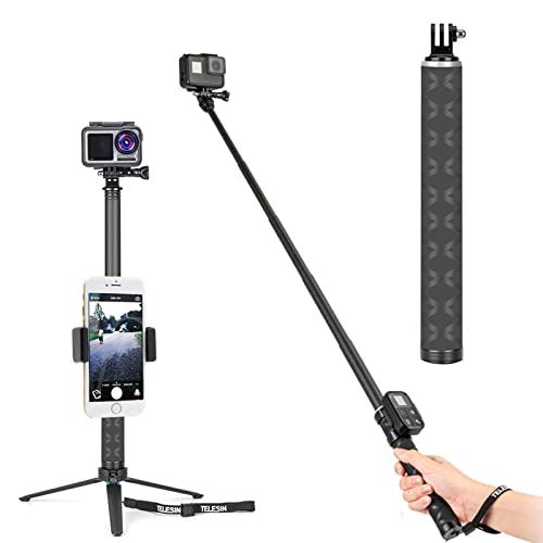  TELESIN Ultralight Carbon Fiber Selfie Stick with Tripod Stand/Extendable Monopod,Compatible for GoPro Hero/DJI OSMO Action/Insta360/AKASO and Other Action Cameras