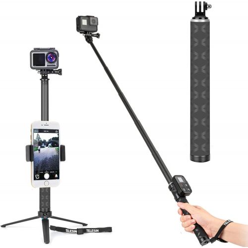  TELESIN Ultralight Carbon Fiber Selfie Stick with Tripod Stand/Extendable Monopod,Compatible for GoPro Hero/DJI OSMO Action/Insta360/AKASO and Other Action Cameras