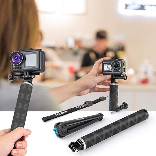  TELESIN Ultralight Carbon Fiber Selfie Stick with Tripod Stand/Extendable Monopod,Compatible for GoPro Hero/DJI OSMO Action/Insta360/AKASO and Other Action Cameras