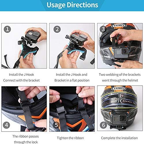  TELESIN Motorcycle Helmet Strap Mount Front Chin Mount for GoPro Hero 2018/6/5/4/3, Session, SJCAM, AKASO, Campark, Polaroid, Osmo Action ,YI Action Camera Helmet Mount Curved