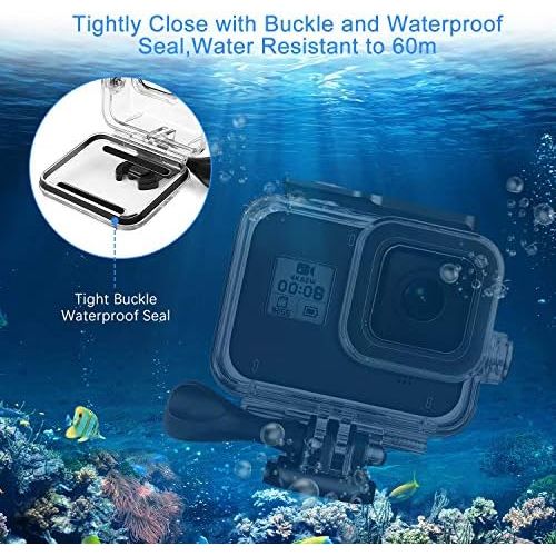  TELESIN TELEISN Waterproof Housing Case for Gopro Hero 8 Black,200FT/60M Underwater Protective Case Shell with Bracket Accessories for Gopro Hero 8 Action Camera