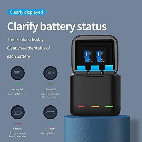  TELESIN Magnetic Triple Charger Battery Storage Charging Box with Hero 10/9 Battery Pack, USB Type-C Cable for GoPro Hero 10/9 Black Action Cameras (Charger + 3 Batteries)