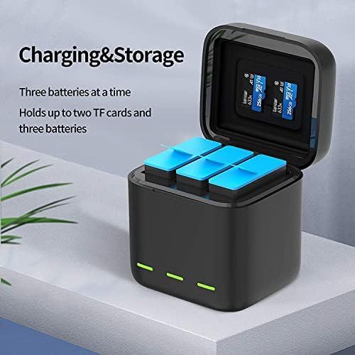  TELESIN Magnetic Triple Charger Battery Storage Charging Box with Hero 10/9 Battery Pack, USB Type-C Cable for GoPro Hero 10/9 Black Action Cameras (Charger + 3 Batteries)