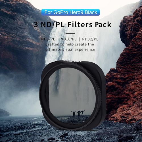  TELESIN 3-Pack ND8/PL ND16/PL ND32/PL Lens Filter for GoPro Hero 10 Hero 9 Black, Neutral Density and Polarizing Function Combination ND CPL Filter Kit Lens Protector for Go Pro 10