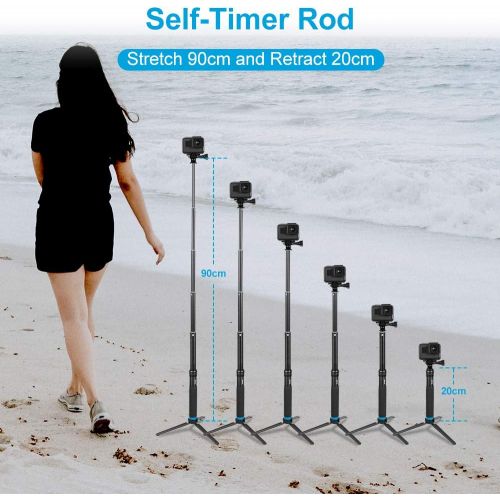  Selfie Stick with Tripod Phone Holder, TELESIN Waterproof Selfie Pole Aluminum Extendable Monopod for GoPro Max Hero 10 9 8 7 6 5, Insta 360 One R, One X2, Go2, DJI Osmo Action 2,