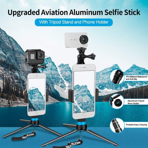  Selfie Stick with Tripod Phone Holder, TELESIN Waterproof Selfie Pole Aluminum Extendable Monopod for GoPro Max Hero 10 9 8 7 6 5, Insta 360 One R, One X2, Go2, DJI Osmo Action 2,