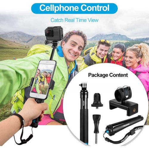  Selfie Stick with Tripod Phone Holder, TELESIN Waterproof Selfie Pole Aluminum Extendable Monopod for GoPro Max Hero 10 9 8 7 6 5, Insta 360 One R, One X2, Go2, DJI Osmo Action 2,