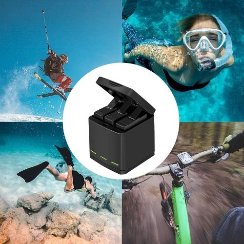  TELESIN Triple Charger Battery Charging Box with 3 Battery Pack, Storage Cases, USB Type-C Cable, Camera Lens Cover, Screen & Lens Protector 6 in 1 Accessory Kit for GoPro Hero8 Bl