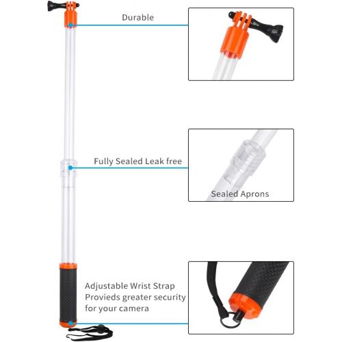  TELESIN Waterproof Transparent Floating Monopod Extendable Selfie Stick for GoPro Hero 9/8/7/6/5/4 Osmo Action Insta360