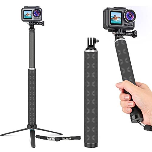  TELESIN Selfie Stick Tripod, 35.5 Carbon Fiber Lightweight Selfie Pole Monopod Compatible with GoPro Max Hero 10 9 8 7 6 5 4, DJI Osmo Action, Insta 360 One R and More Action Camer