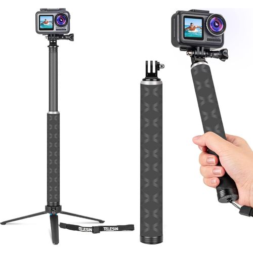  TELESIN Selfie Stick Tripod, 35.5 Carbon Fiber Lightweight Selfie Pole Monopod Compatible with GoPro Max Hero 10 9 8 7 6 5 4, DJI Osmo Action, Insta 360 One R and More Action Camer