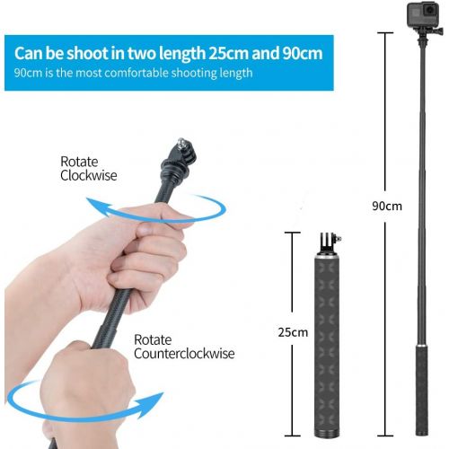  TELESIN Selfie Stick Tripod, 35.5 Carbon Fiber Lightweight Selfie Pole Monopod Compatible with GoPro Max Hero 10 9 8 7 6 5 4, DJI Osmo Action, Insta 360 One R and More Action Camer