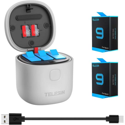  TELESIN 2-Pack Batteries and Allin Box USB Charger for GoPro Hero 10 Hero 9 Black, with USB 3.0 SD Card Reader Function Waterproof Storage Carry Case Replacement Battery Charger Ki