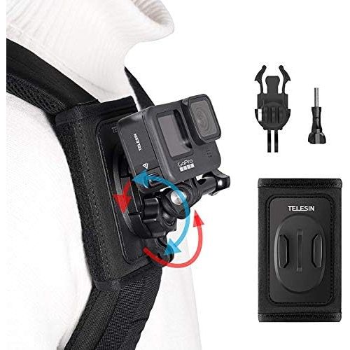  TELESIN 360 Rotation Backpack Camera Clip On Clamp Mount for GoPro Hero 9,Hero 8/7/6/5 Osmo Action, Insta 360 Camera (360 Rotation Backpack Mount)