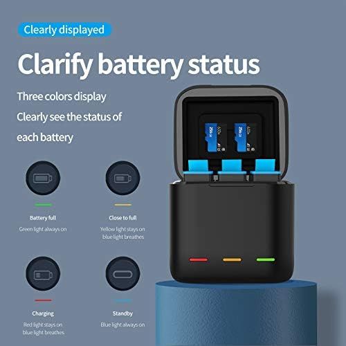  TELESIN Magnetic Triple Charger Battery Storage Charging Box , USB Type-C Cable for GoPro Hero 10 Hero 9 Black Action Cameras (Only Charger)